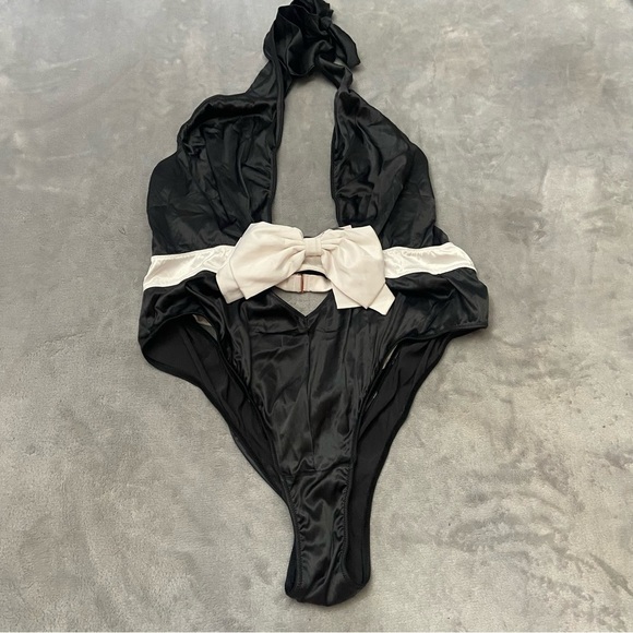 New! Victoria's Secret Tuxedo Bow-Topped High-Neck Teddy bodysuit 3154 - Picture 3 of 8